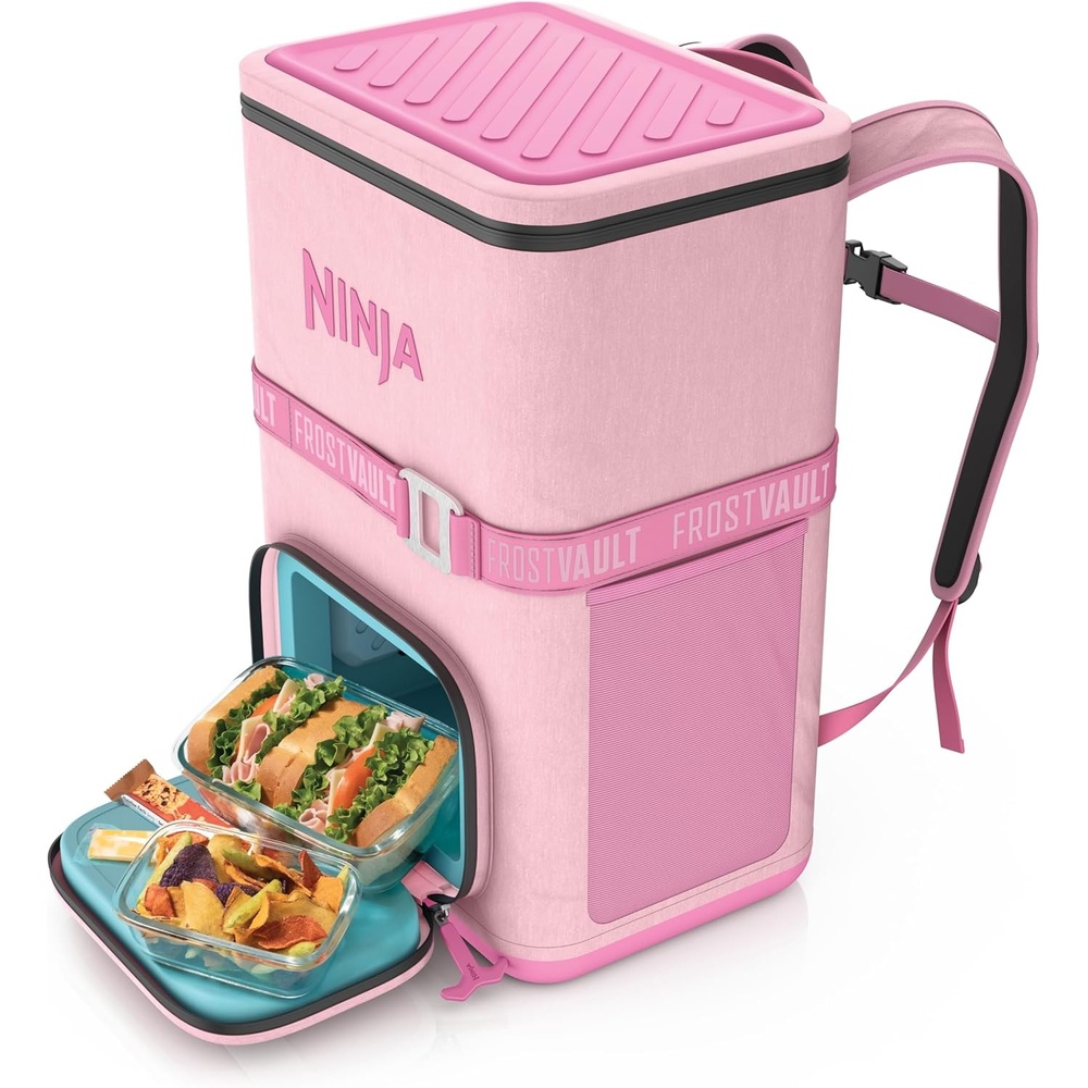 image:imageNinja  Backpack Cooler  FrostVault Go 36 Can Soft Cooler  Leakproof Zipper with Built in Can Opener 2 Ice Packs amp Dry Storage Drawer  for Hiking Camping amp More  Birch Beige  FF136CSPink