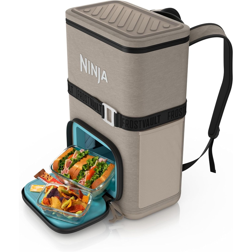 image:imageNinja  Backpack Cooler  FrostVault Go 36 Can Soft Cooler  Leakproof Zipper with Built in Can Opener 2 Ice Packs amp Dry Storage Drawer  for Hiking Camping amp More  Birch Beige  FF136CSBeige
