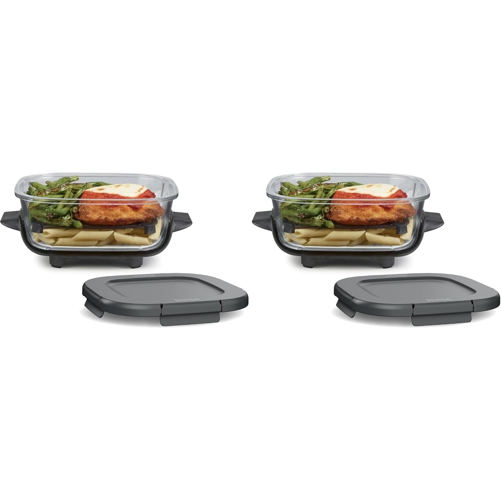 image:imageNinja 25QT CleanCrisp Glass Container amp Storage lid Compatible with Ninja Crispi FN101 amp AS101 Portable Cooking System Microwave Freezer and Dishwasher Safe PFAS and PTFE Free XSKSFNMED6 Cup Pack of 2