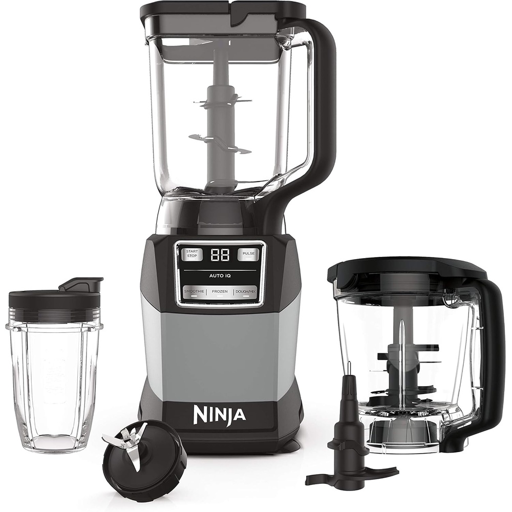 image:imageNinja AMZ493BRN Compact Kitchen System with AutoiQ Blender Food Processor Combo Blend Chop Mix Doughs 1200 Watts Dishwasher safe 18 oz Cup blackgrey Renewed