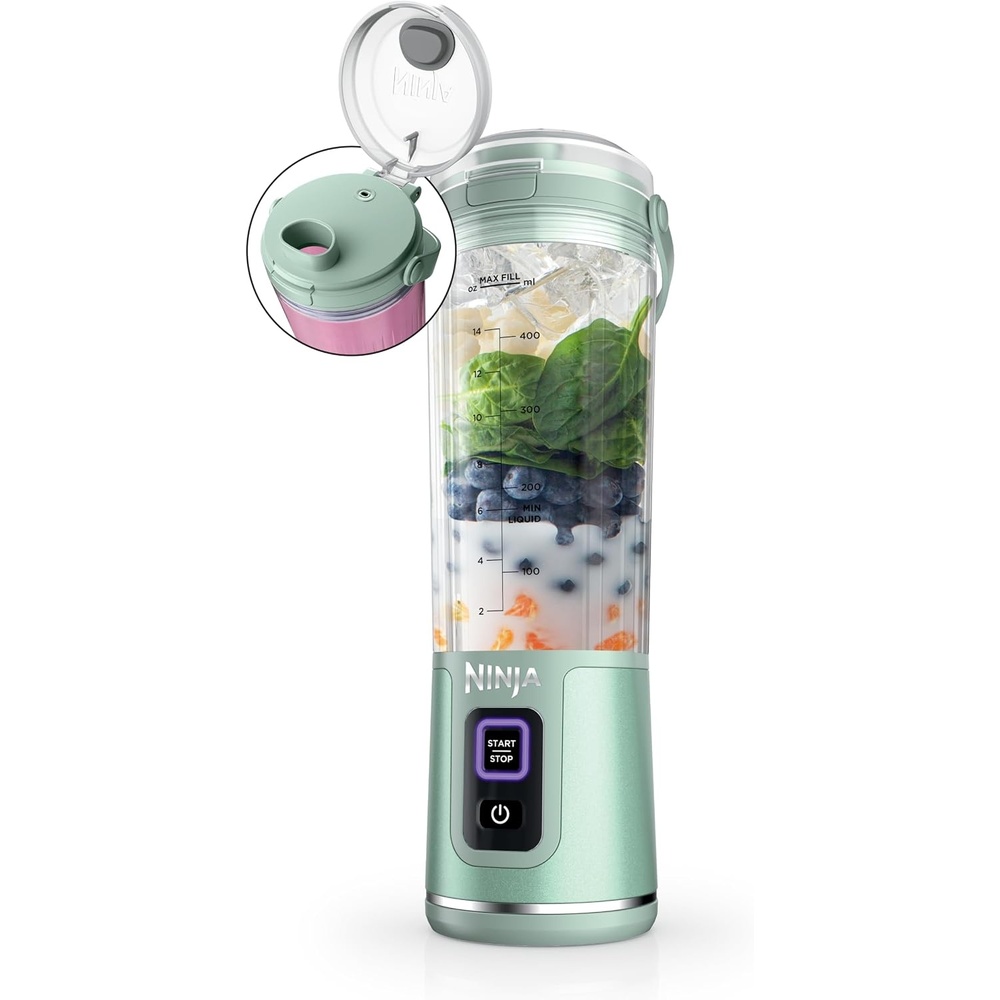 image:imageNinja BC151PR Blast Portable Blender Cordless 18oz Vessel Personal Blenderfor Shakes amp Smoothies BPA Free LeakproofLid amp Sip Spout USBC Rechargeable Dishwasher Safe Parts Passion FruitMint