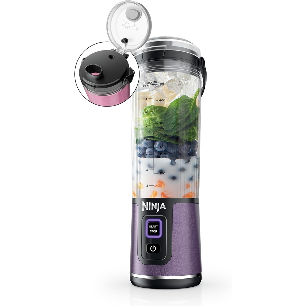 image:imageNinja BC151PR Blast Portable Blender Cordless 18oz Vessel Personal Blenderfor Shakes amp Smoothies BPA Free LeakproofLid amp Sip Spout USBC Rechargeable Dishwasher Safe Parts Passion FruitMetallic Purple