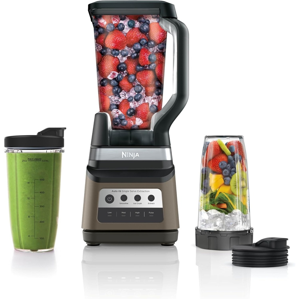image:imageNinja BN801 Professional Plus Kitchen System 1400 WP 5 Functions for Smoothies Chopping Dough amp More with Auto IQ 72oz Blender Pitcher 64oz Processor Bowl 2 24oz ToGo Cups GreySand