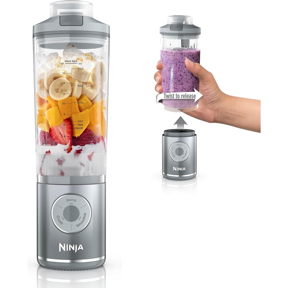 image:imageNinja Blast Max Portable Blender  Twist amp Go Personal Smoothie Blend Ice Crush 3 Programs Cordless 22 oz removable Vessel Dishwasher Safe Leakproof Silver BC251SL