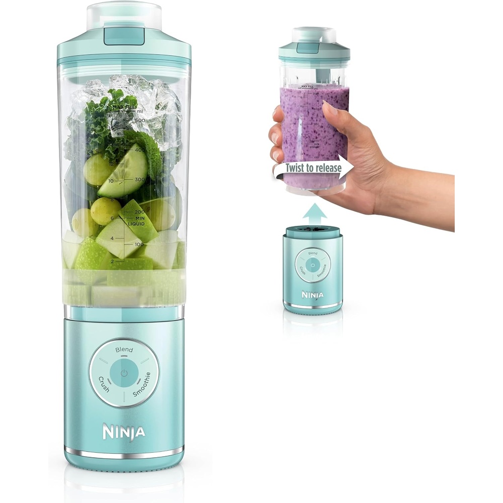 image:imageNinja Blast Max Portable amp Personal Blender  Twist amp Go Smoothie Blend Ice Crush 3 Programs Cordless 22 oz removable Vessel Dishwasher Safe Leakproof Grey BC251GYSea Glass