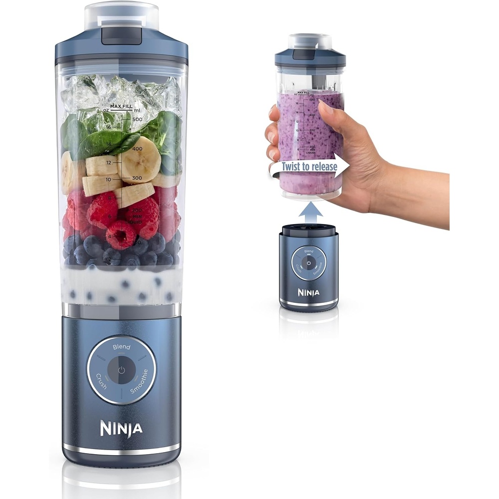 image:imageNinja Blast Max Portable amp Personal Blender  Twist amp Go Smoothie Blend Ice Crush 3 Programs Cordless 22 oz removable Vessel Dishwasher Safe Leakproof Grey BC251GYNavy