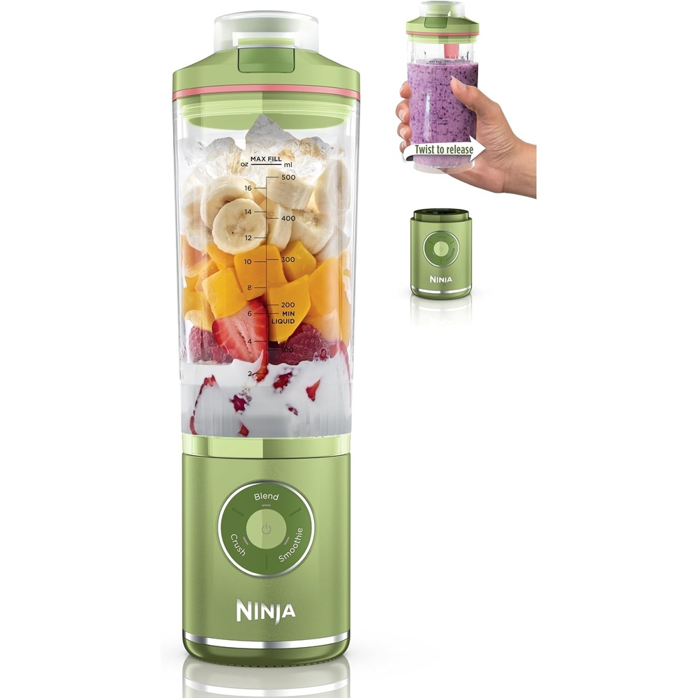 image:imageNinja Blast Max Portable amp Personal Blender  Twist amp Go Smoothie Blend Ice Crush 3 Programs Cordless 22 oz removable Vessel Dishwasher Safe Leakproof Grey BC251GYMoss Green