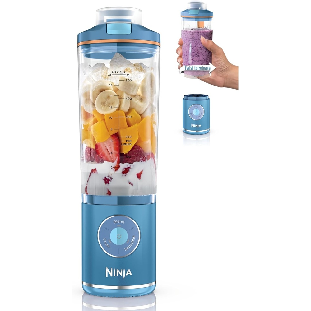 image:imageNinja Blast Max Portable amp Personal Blender  Twist amp Go Smoothie Blend Ice Crush 3 Programs Cordless 22 oz removable Vessel Dishwasher Safe Leakproof Grey BC251GYBlue Raspberry