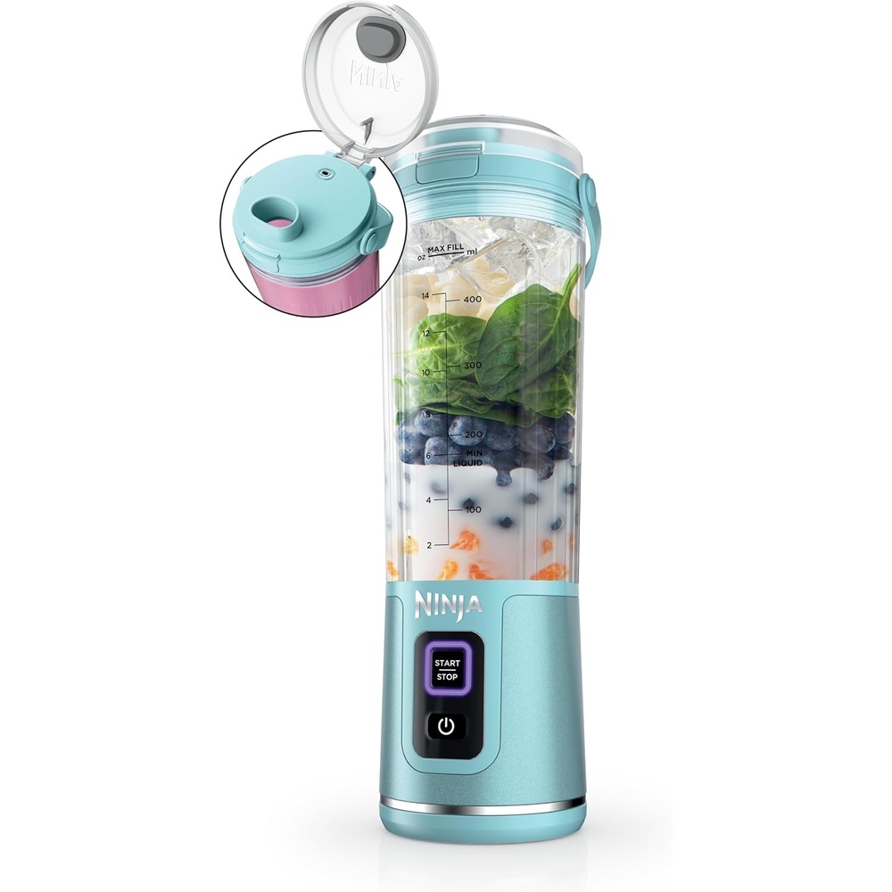 image:imageNinja Blast Portable Blender Cordless 18oz Vessel Personal Blender ForShakes and Smoothies BPA Free LeakproofLid and Sip Spout USBC Rechargeable Dishwasher Safe Parts Tinted Aqua BC151AQAqua