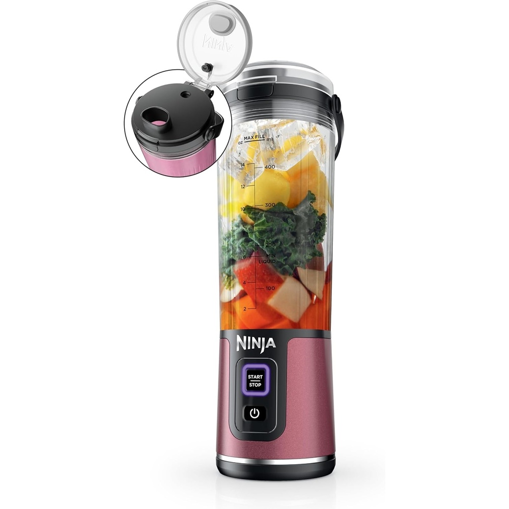 image:imageNinja Blast Portable Blender Cordless 18oz Vessel Personal Blender ForShakes and Smoothies BPA Free LeakproofLid and Sip Spout USBC Rechargeable Dishwasher Safe Parts Tinted Aqua BC151AQMetallic Red