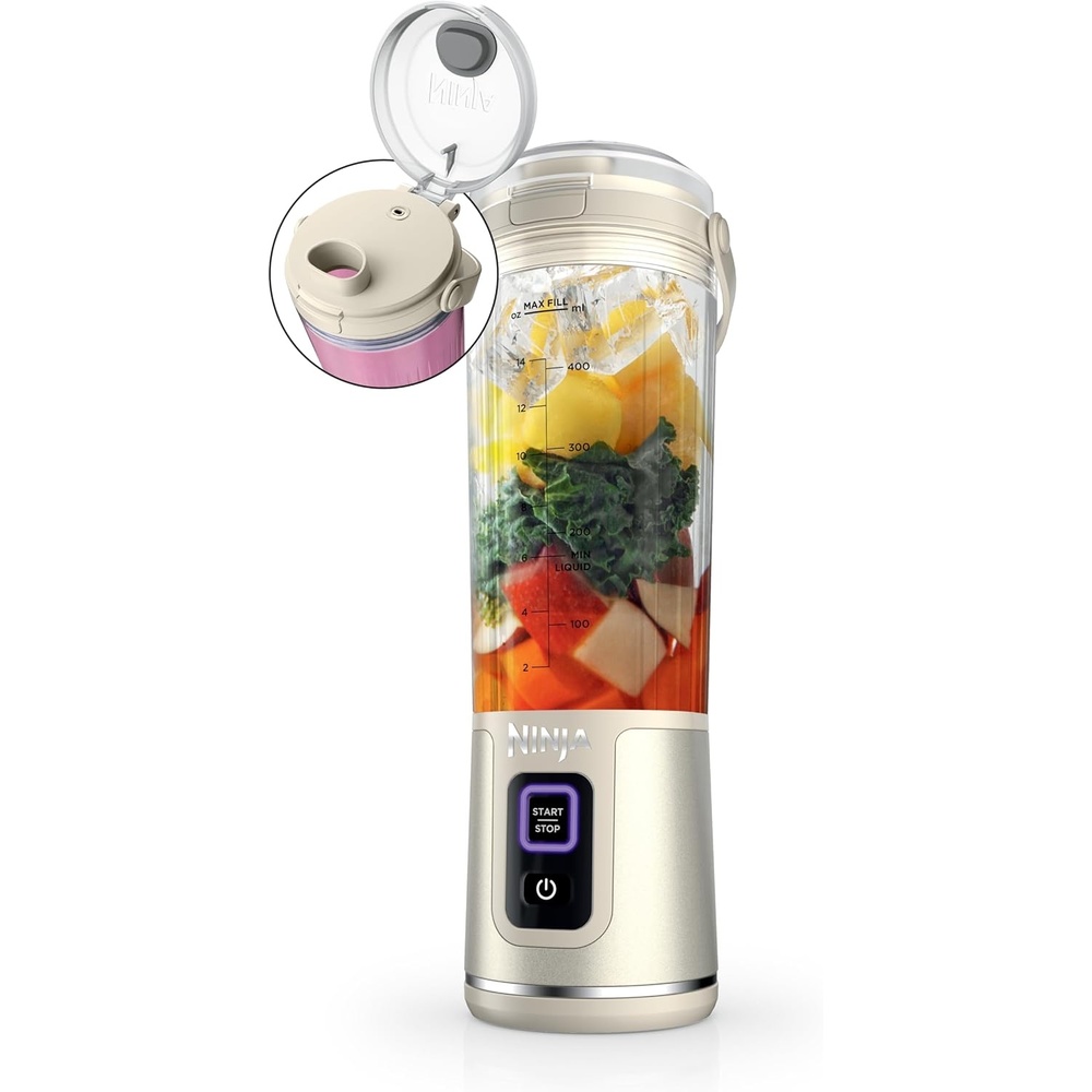 image:imageNinja Blast Portable Blender Cordless 18oz Vessel Personal Blender ForShakes and Smoothies BPA Free LeakproofLid and Sip Spout USBC Rechargeable Dishwasher Safe Parts Tinted Aqua BC151AQVanilla Bean