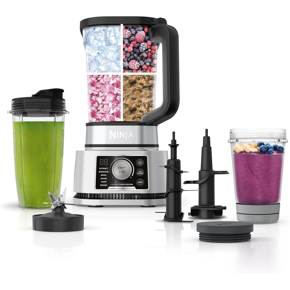 image:imageNinja Blender For Kitchen  Food Processor Combo System  Smoothie Maker amp Nutrient Extractor  6 Functions for Bowls Spreads Dough Shakes  72oz Pitcher amp ToGo Cups  Silver  SS351BlenderFood Prep Combo