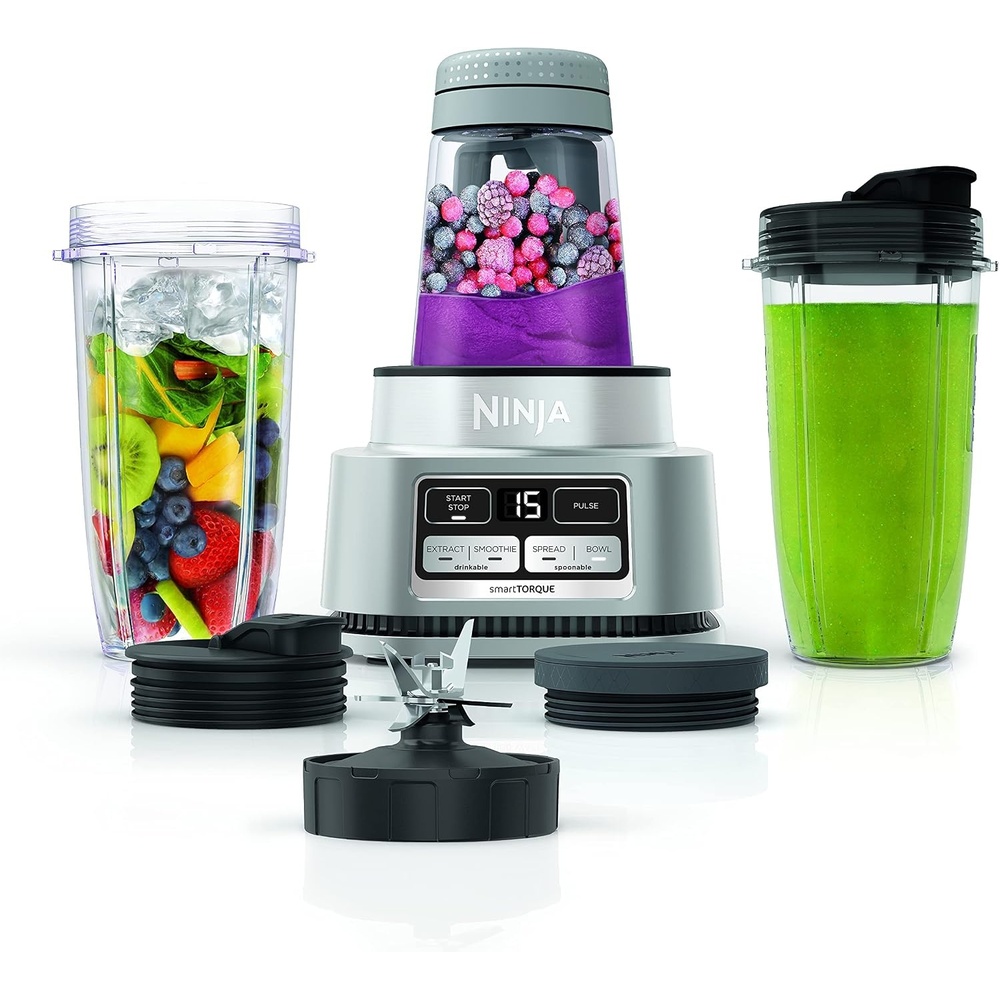 image:imageNinja Blender For Kitchen  Food Processor Combo System  Smoothie Maker amp Nutrient Extractor  6 Functions for Bowls Spreads Dough Shakes  72oz Pitcher amp ToGo Cups  Silver  SS351Personal Blender