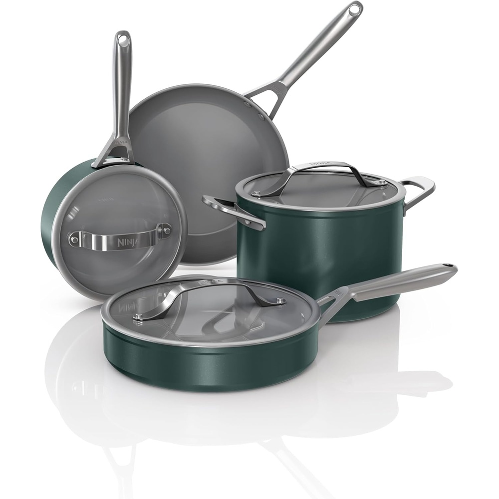 image:imageNinja Ceramic Pro 11Piece Cookware Set NonStick Pots amp Pans Set with Glass Lids Nontoxic PTFE Free Ceramic Coated Oven Safe All Stovetops amp Induction Compatible British Racing Green CW39011GNGreen