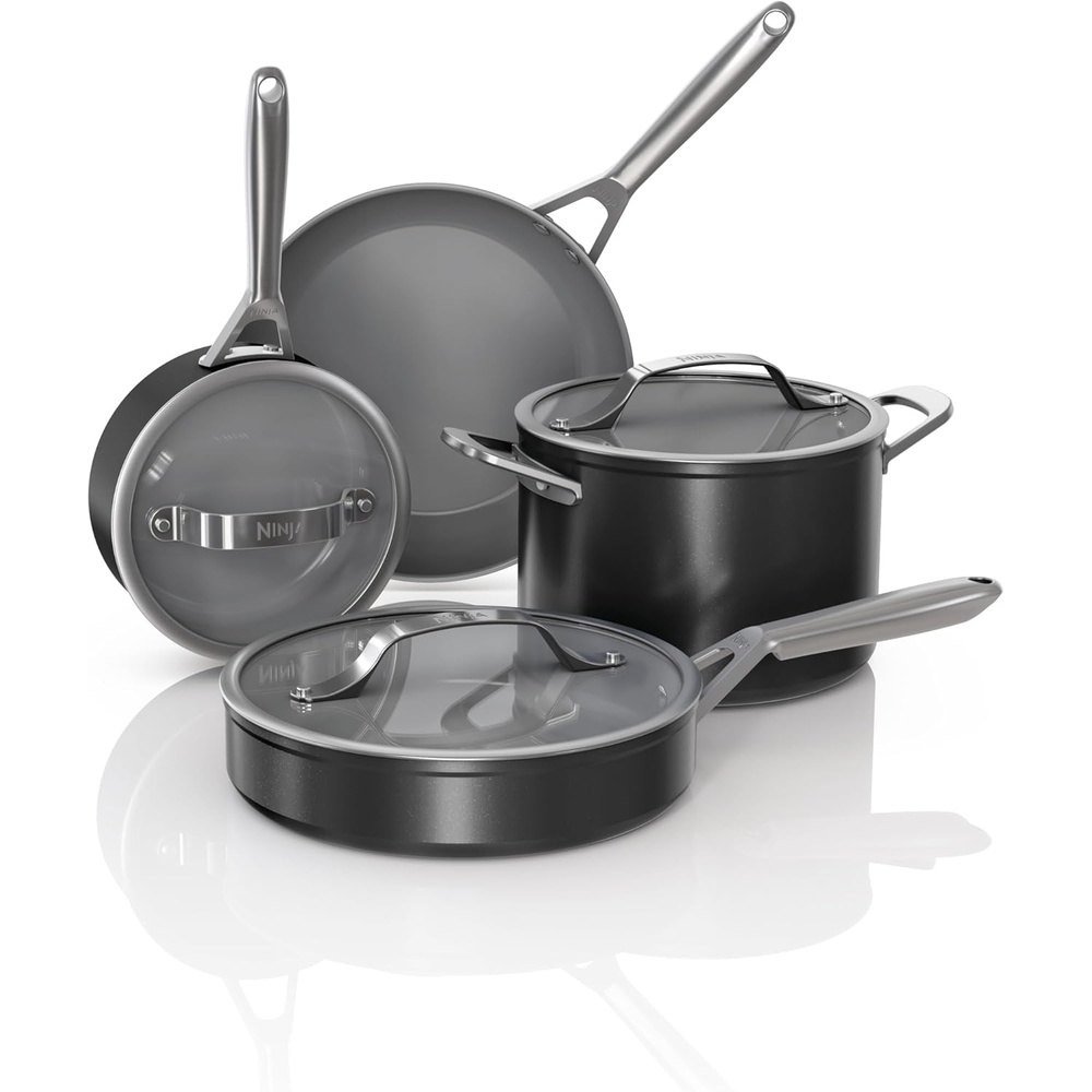 image:imageNinja Ceramic Pro 11Piece Cookware Set NonStick Pots amp Pans Set with Glass Lids Nontoxic PTFE Free Ceramic Coated Oven Safe All Stovetops amp Induction Compatible British Racing Green CW39011GNBlack