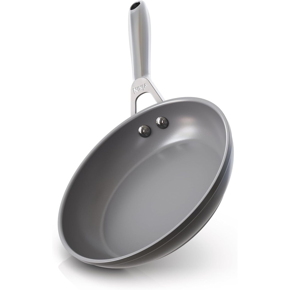 image:imageNinja Ceramic Pro 12 Fry Pan NonStick Pan Nontoxic PTFE Free Ceramic Coated Stainless Steel Handle Stove and Oven Safe to 550F All Stovetops amp Induction Compatible Black CW30030BK8 Fry Pan  Black