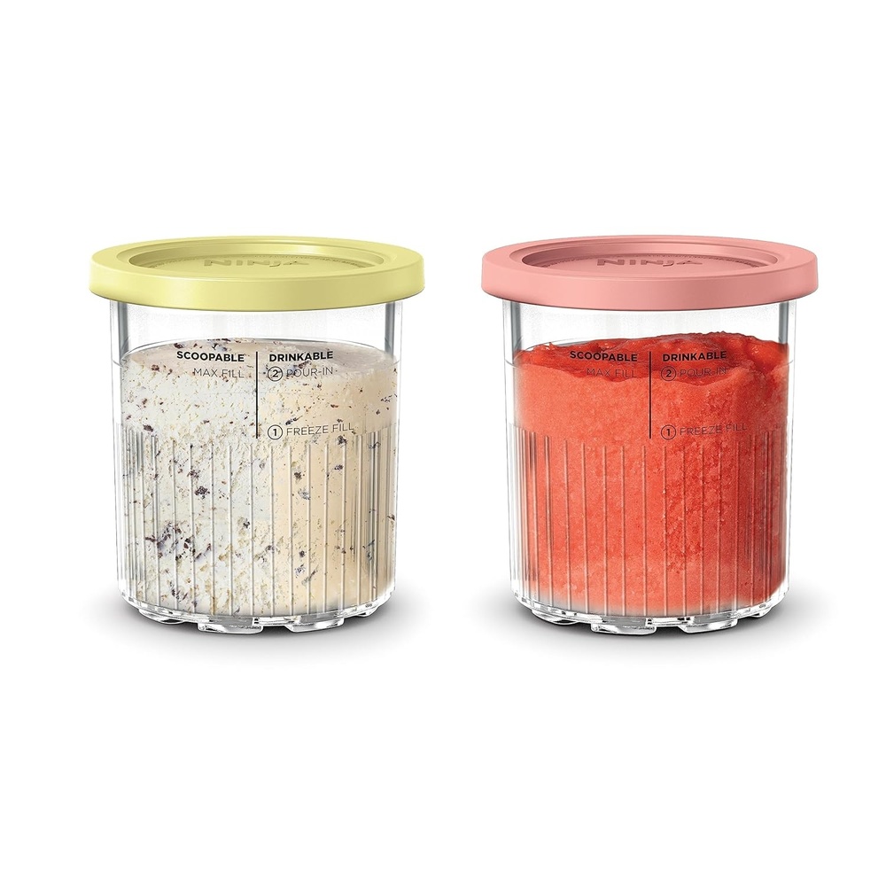 image:imageNinja Creami Deluxe Pints 2 Pack Compatible with NC500 Series Creami Deluxe Ice Cream Makers Genuine Ninja Pint BPAFree amp Dishwasher Safe Color Lids 1 Pint Each ClearCoralYellow XSKPNTLD224 oz Pints