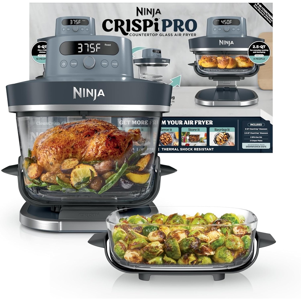image:imageNinja Crispi Pro 6in1 Glass Air Fryer  With Nontoxic 6qt amp 25qt Containers amp Lids  Microwave Freezer Dishwasher Safe  450F Max Temp  1800 Watt  Ash Grey  AS101DGCyberspace