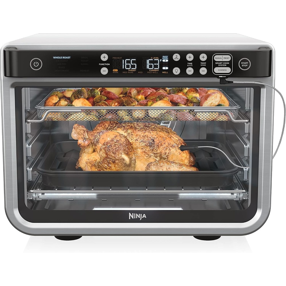 image:imageNinja DT251 Foodi 10in1 Smart XL Air Fry Oven Bake Broil Toast Roast Digital Toaster Thermometer True Surround Convection up to 450F includes 6 trays amp Recipe Guide Silver10in1