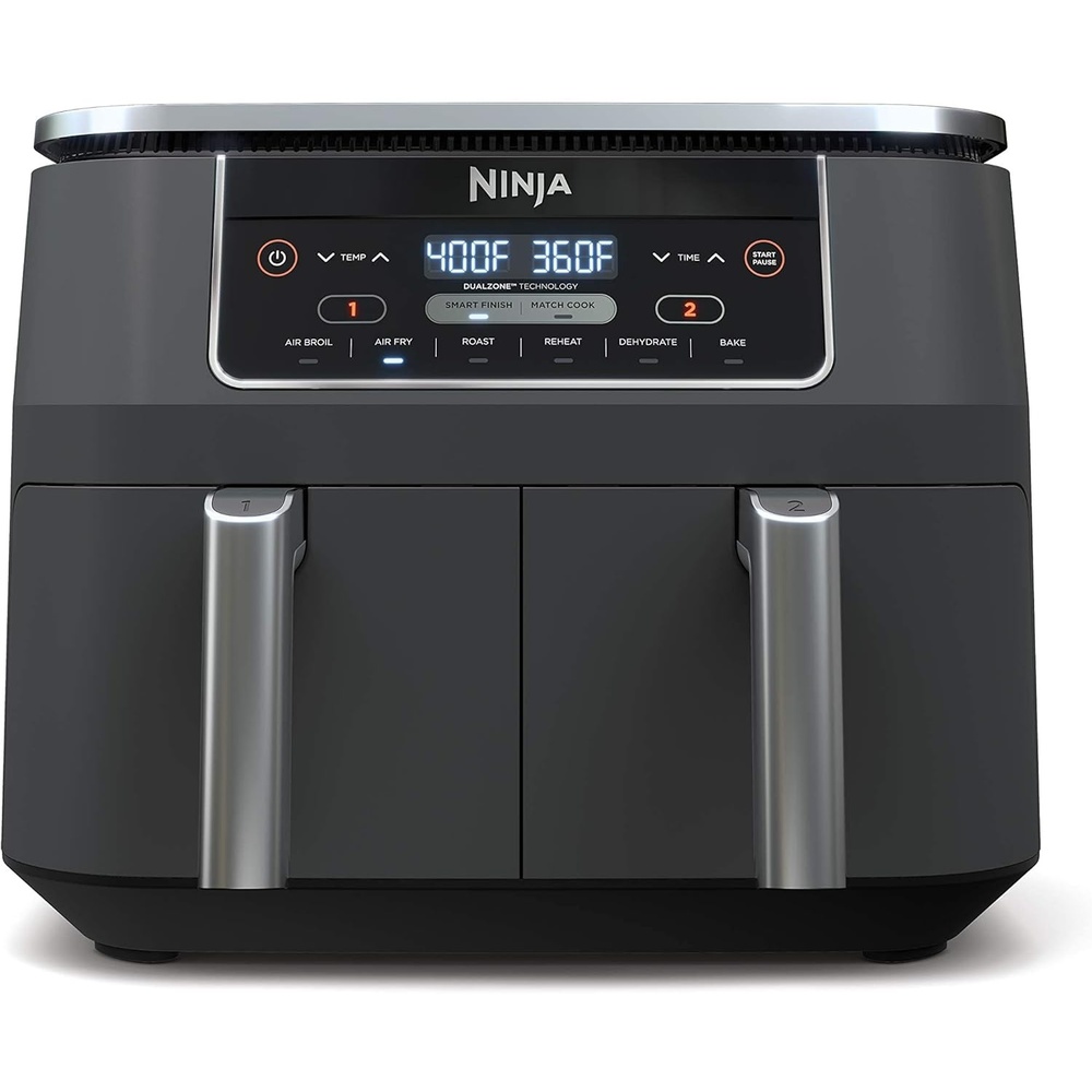 image:imageNinja DZ201 Foodi 8 Quart 6in1 DualZone 2Basket Air Fryer with 2 Independent Frying Baskets Match Cook amp Smart Finish to Roast Broil Dehydrate amp More for Quick Easy Meals Grey8QT  DualZone