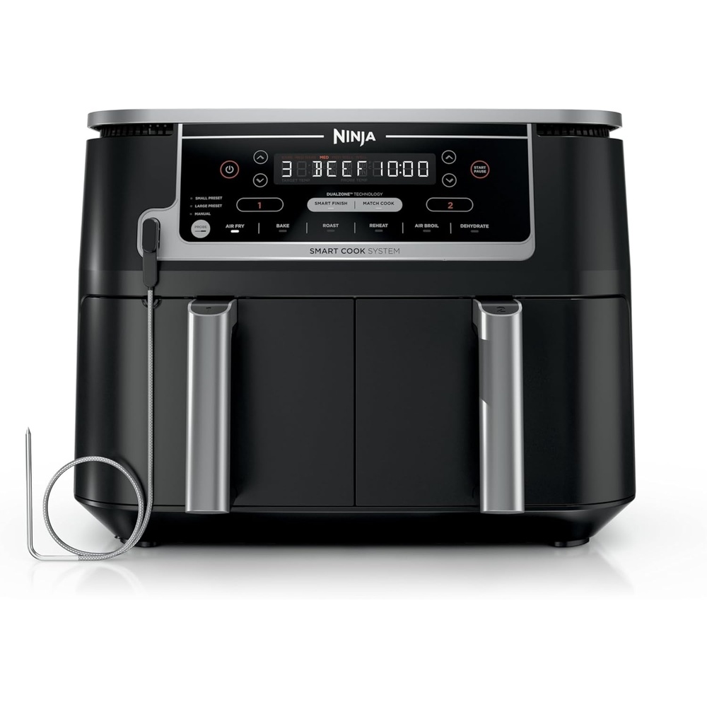 image:imageNinja DZ201 Foodi 8 Quart 6in1 DualZone 2Basket Air Fryer with 2 Independent Frying Baskets Match Cook amp Smart Finish to Roast Broil Dehydrate amp More for Quick Easy Meals Grey10QT  DualZone w probe