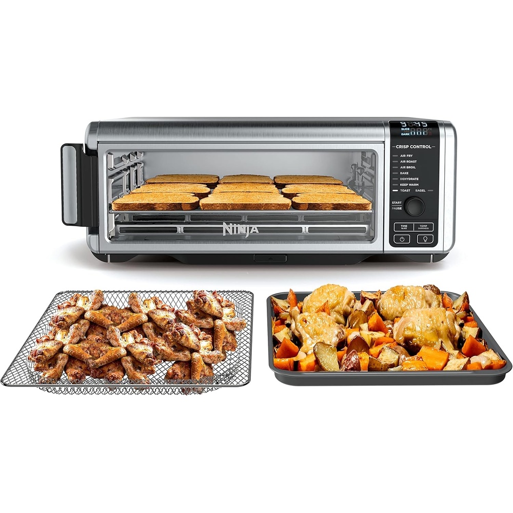 image:imageNinja Digital Air Fryer amp Toaster Oven  8in1 Functionality  FlipUp Design  XL Capacity  Air Fry Basket Sheet Pan Wire Rack amp Crumb Tray  1800 Watt  Silver  SP1018in1 Flip Oven