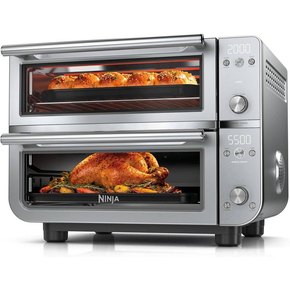 image:imageNinja Double Oven Pro Smart XL Countertop Oven amp Air Fryer  302 Qt Capacity 12in1 Versatility with Smart Finish amp DualZone Tech to Cook 2 Meals at Once  Fit up to 45lb Chicken  Silver  DCT821Prestige Silver