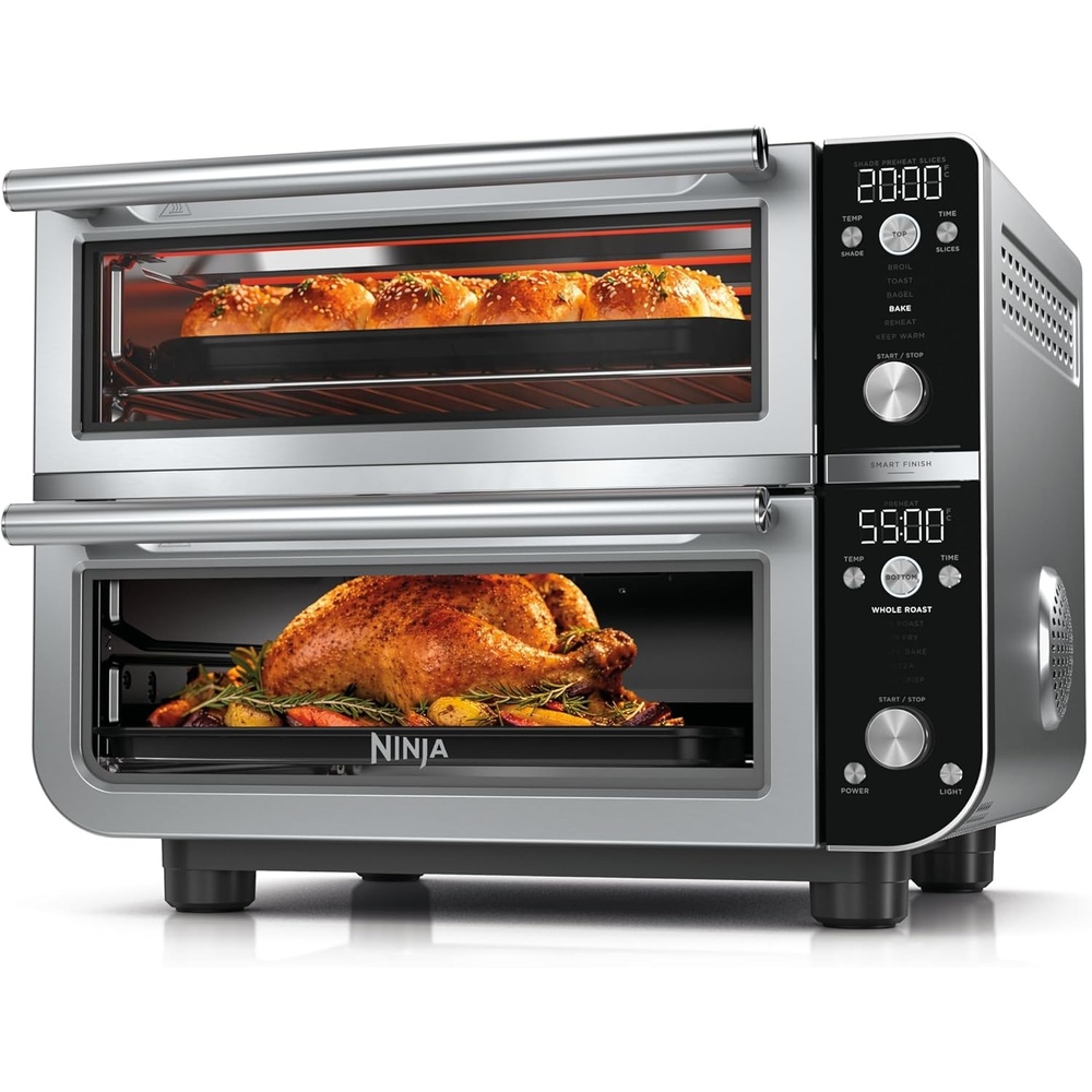 image:imageNinja Double Oven Pro Smart XL Countertop Oven amp Air Fryer  302 Qt Capacity 12in1 Versatility with Smart Finish amp DualZone Tech to Cook 2 Meals at Once  Fit up to 45lb Chicken  Silver  DCT821SilverBlack