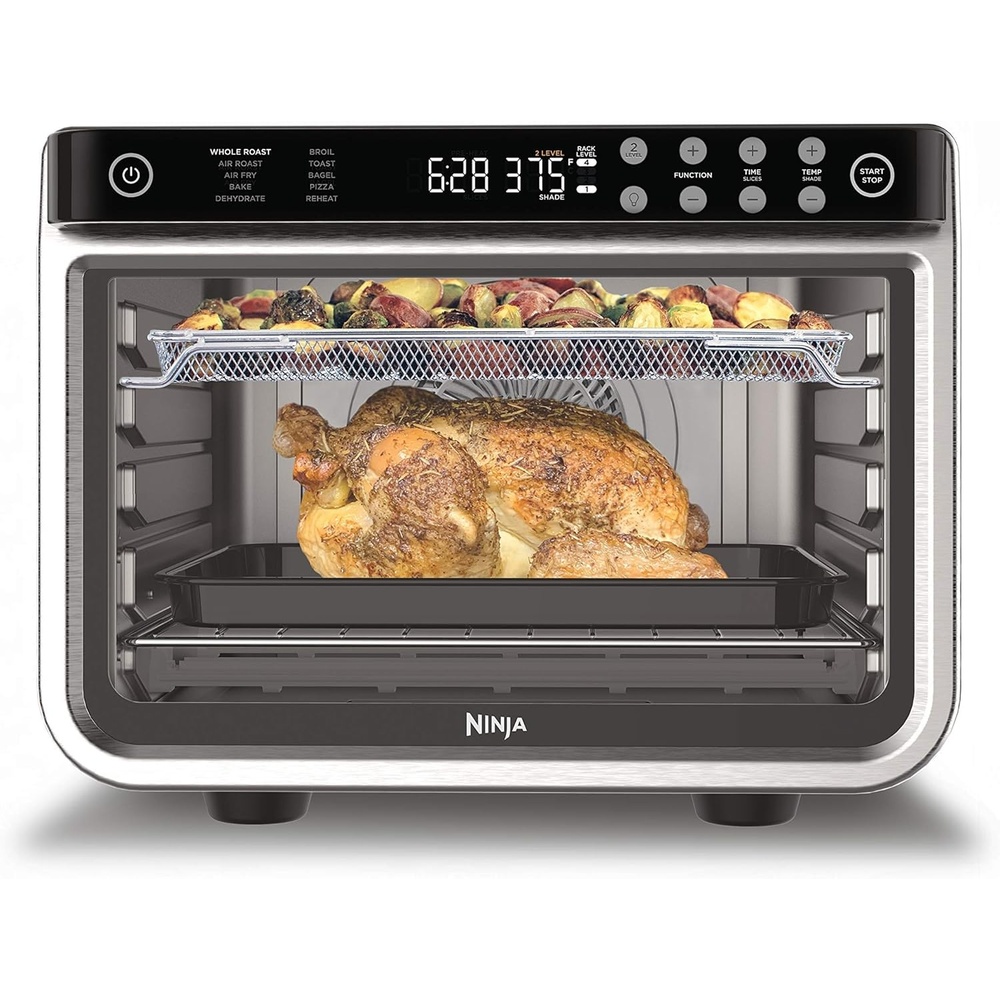 image:imageNinja Double Oven Pro Smart XL Countertop Oven amp Air Fryer  302 Qt Capacity 12in1 Versatility with Smart Finish amp DualZone Tech to Cook 2 Meals at Once  Fit up to 45lb Chicken  Silver  DCT821SilverPiano Black