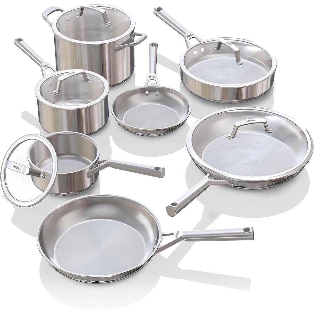 image:imageNinja EverClad Stainless Steel Cookware 12 Piece Pots amp Pans Set All Stovetops amp Induction Oven Safe to 600F TriPly CommercialGrade C9901212  Piece Set