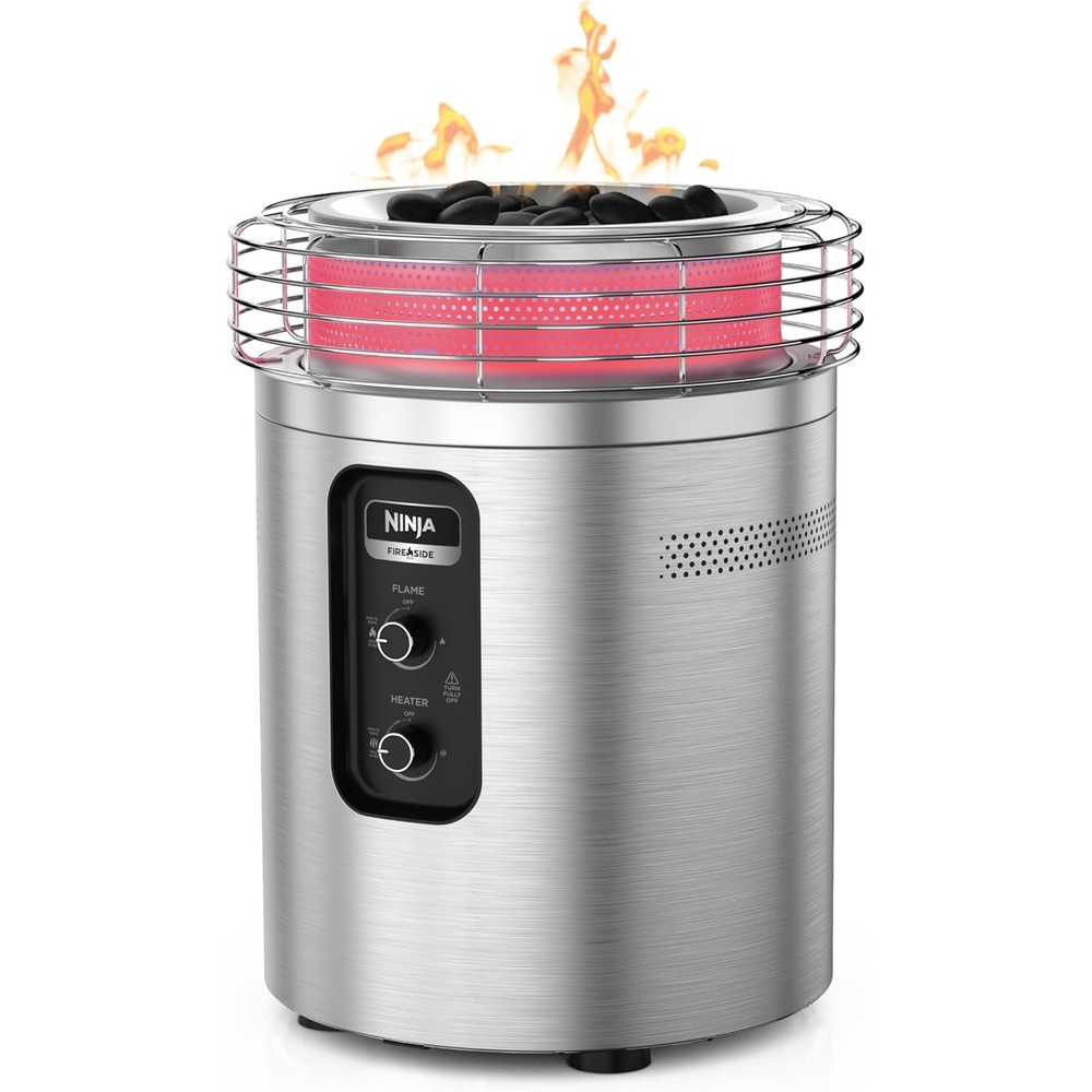 image:imageNinja Fireside360 Outdoor Heater amp Fire Pit  3 Modes Flame Heat Flame amp Heat  Portable for Patio Deck Camping  Easy Control Smokeless Flames  Push to Start Ignition  Charcoal  OF101AMZStainless Steel