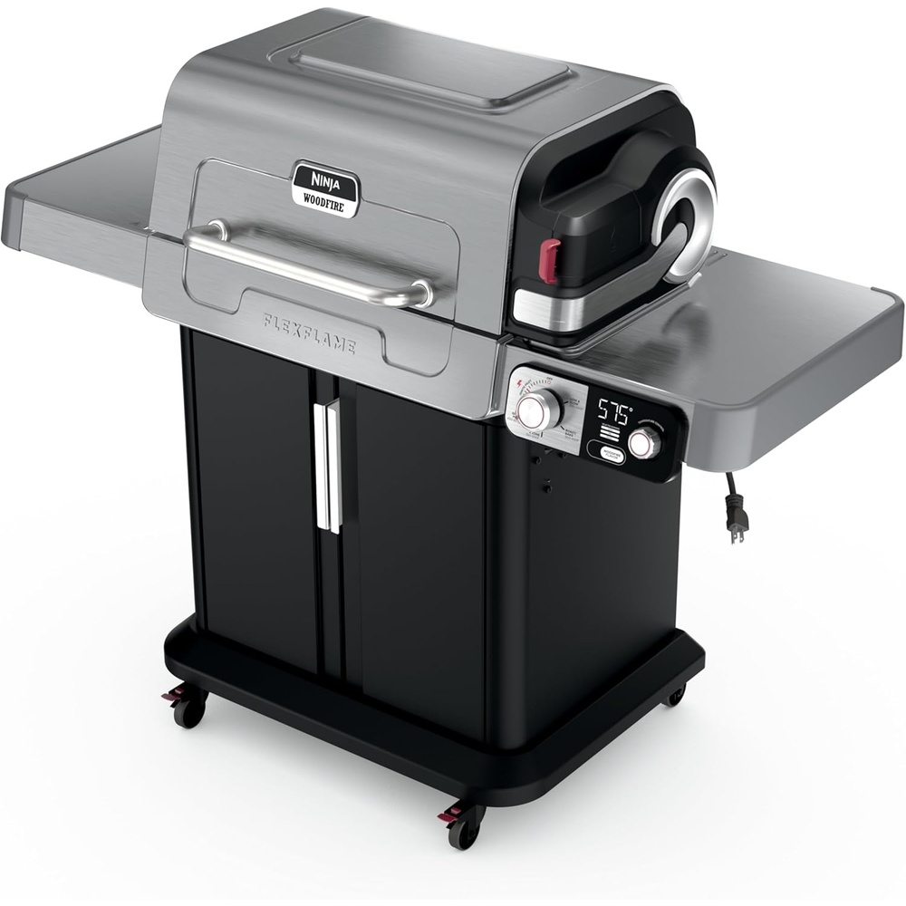 image:imageNinja FlexFlame Grill and Smoker  Electric and Propane Grill Roaster BBQ Grill  5in1 Cooking System  3 Burner  Digital Control  Outdoor Cooking Griddle Pizza Maker  Green  PG301GNStainless Steel