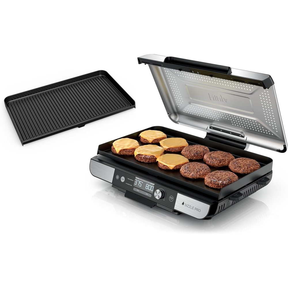 image:imageNinja Griddle and Indoor Grill 14 Electric Grill For Steak Burgers Salmon Veggies and More Pancake Griddle Nonstick Dishwasher Safe 500F Even Cooking Silver GR10120 Inch