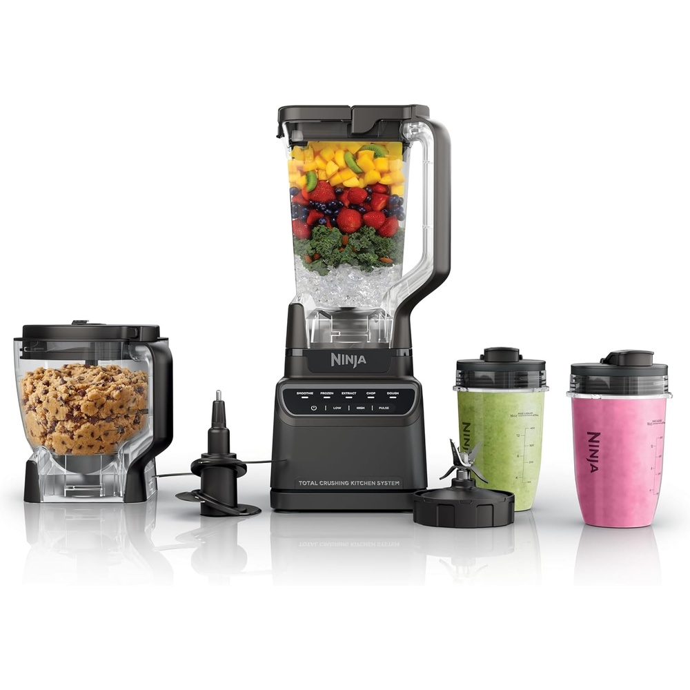 image:imageNinja Kitchen System  AllinOne for Smoothies Frozen Drinks Veggie Chopper amp More  With FullSize Pitcher 8 Cup Food Processor Bowl 2 18 oz Cups  1200 Watt  Dark Grey  BR601AMZTotalCrush Kitchen System Pro