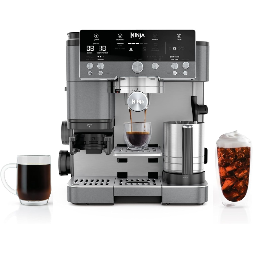 image:imageNinja Luxe Caf Premier 3in1 Espresso Machine Drip Coffee amp Rapid Cold Brew  Builtin Coffee Grinder HandsFree Milk Frother Assisted Tamper for Cappuccinos amp Lattes  Cyberspace  ES601CYGunmetal