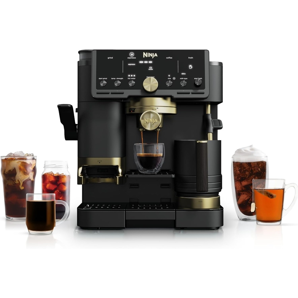 image:imageNinja Luxe Caf Pro Series Espresso Machine Drip Coffee Cold Brew Hot Water Integrated Tamper Builtin Grinder HandsFree Frother for Cappuccinos Lattes Americanos Dairy or NonDairy ES701BlackGold