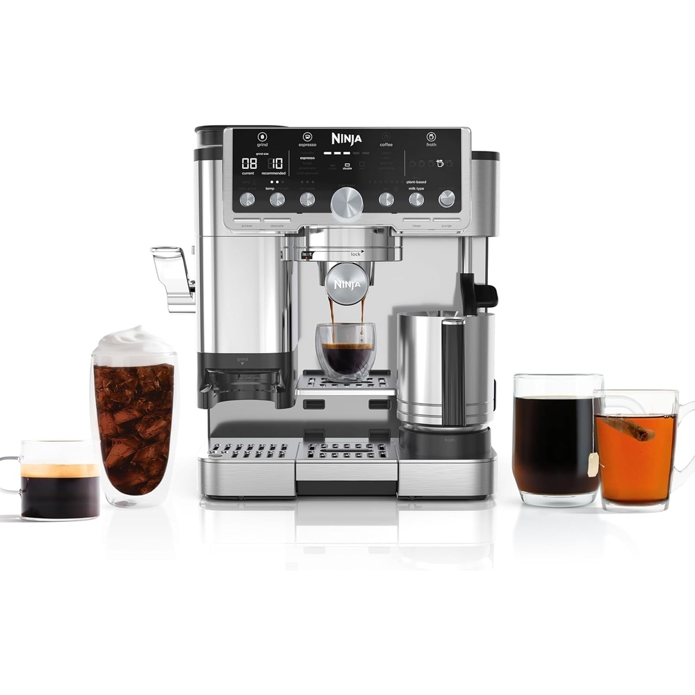 image:imageNinja Luxe Caf Pro Series Espresso Machine Drip Coffee Cold Brew Hot Water Integrated Tamper Builtin Grinder HandsFree Frother for Cappuccinos Lattes Americanos Dairy or NonDairy ES701Stainless Steel