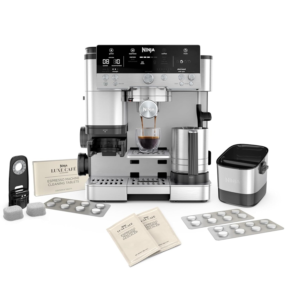 image:imageNinja Luxe Cafe Premier Series Espresso Machine Drip Coffee Rapid Cold Brew Integrated Grinder HandsFree Frother with Knock Box Water Filter Cleaning Tablets Descaler ES601AMZ