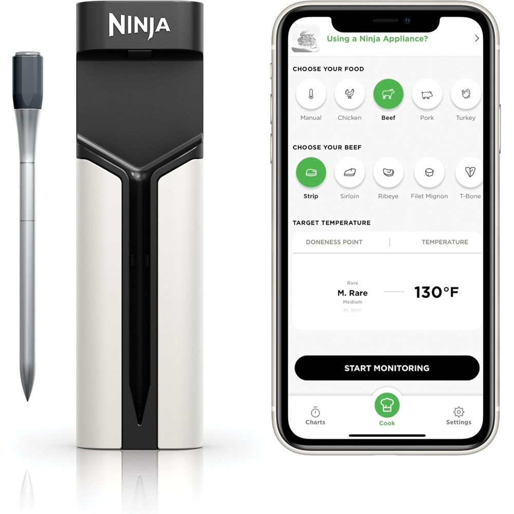 image:imageNinja Meat Thermometer ProChef Wireless Probe for Indoor amp Outdoor Air Fryer Grill Cooking Smoker Oven Roaster Long Range Bluetooth App Connection Flareup Resistant Waterproof US Only WP100
