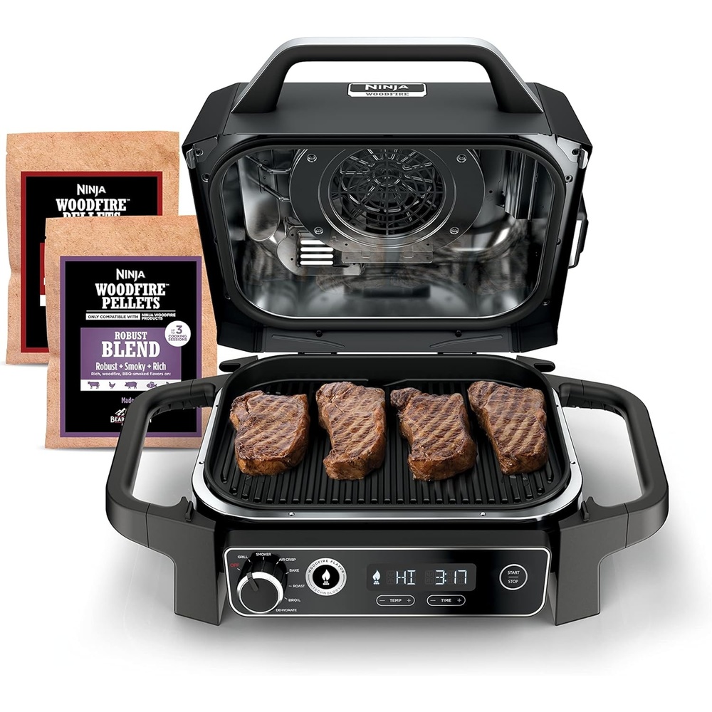 image:imageNinja OG751 Woodfire Pro Outdoor Grill BuiltIn Thermometer7in1 Master GrillBBQ Smokeramp Outdoor Air Fryer Plus BakeRoastDehydrate amp BroilWoodfire TechnologyWeatherResistantGrey XL7in1 Grill