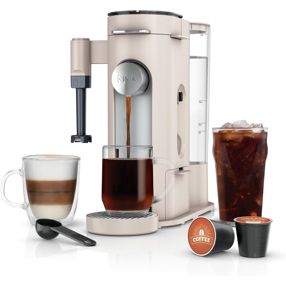 image:imageNinja Pod amp Grounds Specialty XL SingleServe Coffee Maker KCup Pod Compatible Brews Grounds Compact Design BuiltIn Milk Frother 68oz Reservoir 6oz Cup24oz Mug Sizes Denim Blue PB055ABLXLStone