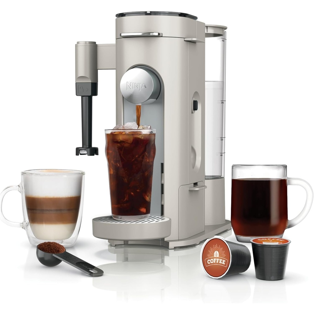 image:imageNinja Pod amp Grounds Specialty XL SingleServe Coffee Maker KCup Pod Compatible Brews Grounds Compact Design BuiltIn Milk Frother 68oz Reservoir 6oz Cup24oz Mug Sizes Denim Blue PB055ABLStandardStone