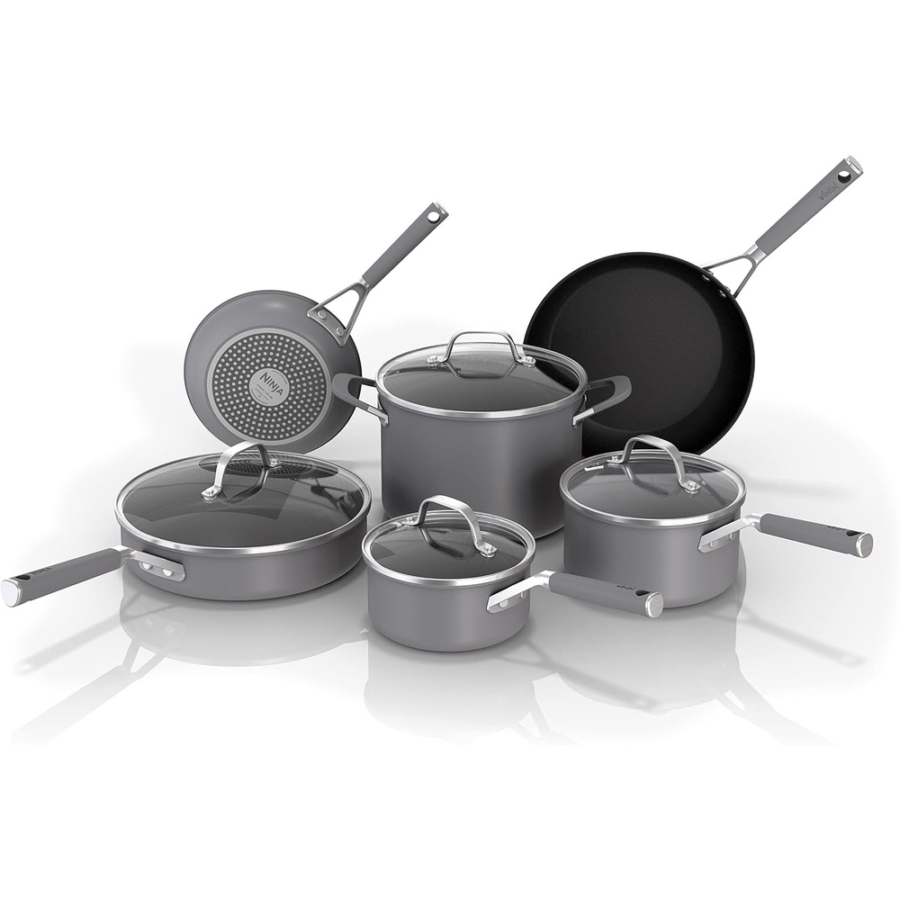 image:imageNinja Pots and Pans Set Non Stick  Comfort Grip 10Piece Cookware Set with NeverStick  Frying Pan Sauce Pan With Lid Stock Pot with Lid Nonstick Dishwasher Safe Oven Safe to 400F CW6901010 Piece Set