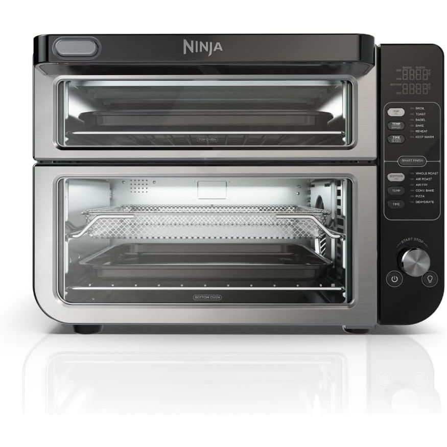 image:imageNinja SP201 Digital Air Fry Pro Countertop 8in1 Oven with Extended Height XL Capacity Flip Up amp Away Capability for Storage Space with Air Fry Basket Wire Rack amp Crumb Tray Silver12in1 XL w Flexdoor