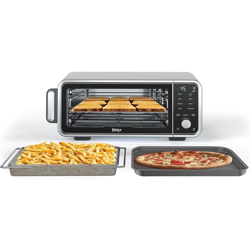 image:imageNinja SP201 Digital Air Fry Pro Countertop 8in1 Oven with Extended Height XL Capacity Flip Up amp Away Capability for Storage Space with Air Fry Basket Wire Rack amp Crumb Tray Silver8in1 Flip Oven