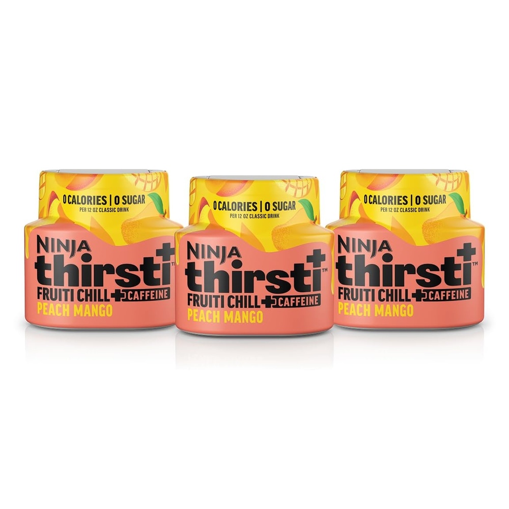 image:imageNinja Thirsti Flavored Water Drops FRUITI CHILL Wild Berry Bold Fruit Flavor with Caffeine Sparkling or Still Zero Calories Zero Sugar Makes 17 12oz drinks 3 Pack WCFWDBRAMPeach Mango