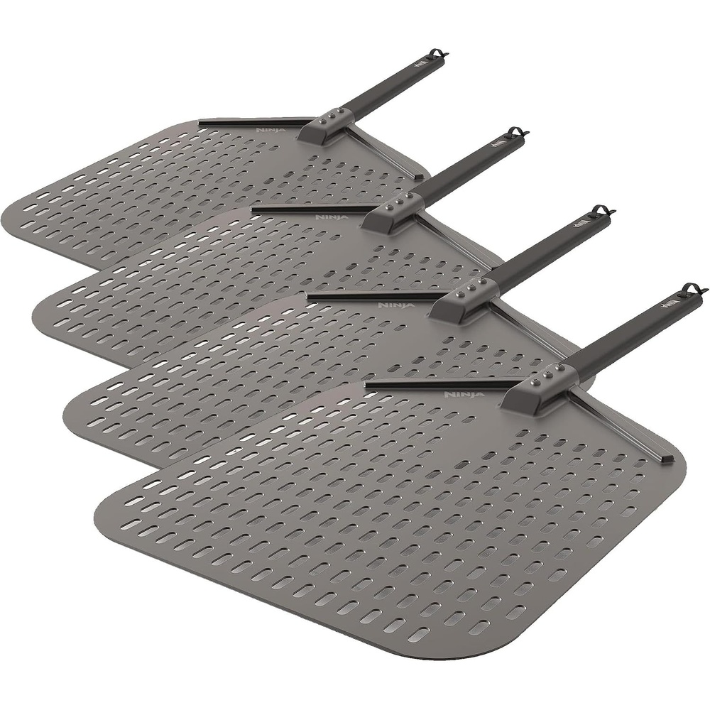 image:imageNinja XSKOPPL Woodfire Outdoor Perforated Pizza Peel Compatible with Ninja Woodfire Outdoor Oven OO100 series Hanging Drawstring Aluminum GreyBlack1669 L x 1319 W x 567 H Pack of 4