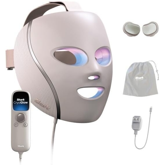 image:imageShark CryoGlow LED Face Mask with UnderEye Cooling AntiAgeing amp Blemish Repair Red amp Blue LED Infrared Light Therapy USBC Remote Control Storage Bag Adjustable Straps Rose Glow FW312PKRose Glow