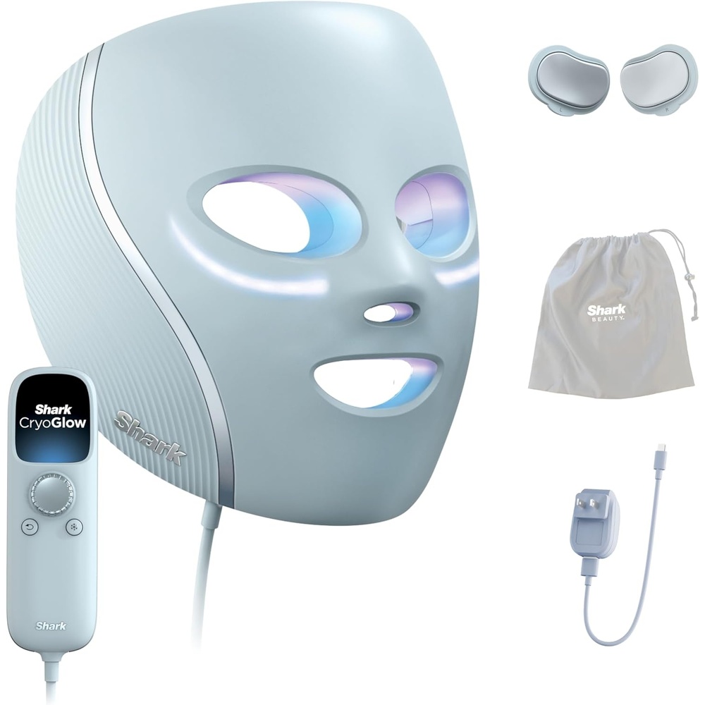 image:imageShark CryoGlow LED Face Mask with UnderEye Cooling AntiAgeing amp Blemish Repair Red amp Blue LED Infrared Light Therapy USBC Remote Control Storage Bag Adjustable Straps Rose Glow FW312PKBlue Frost