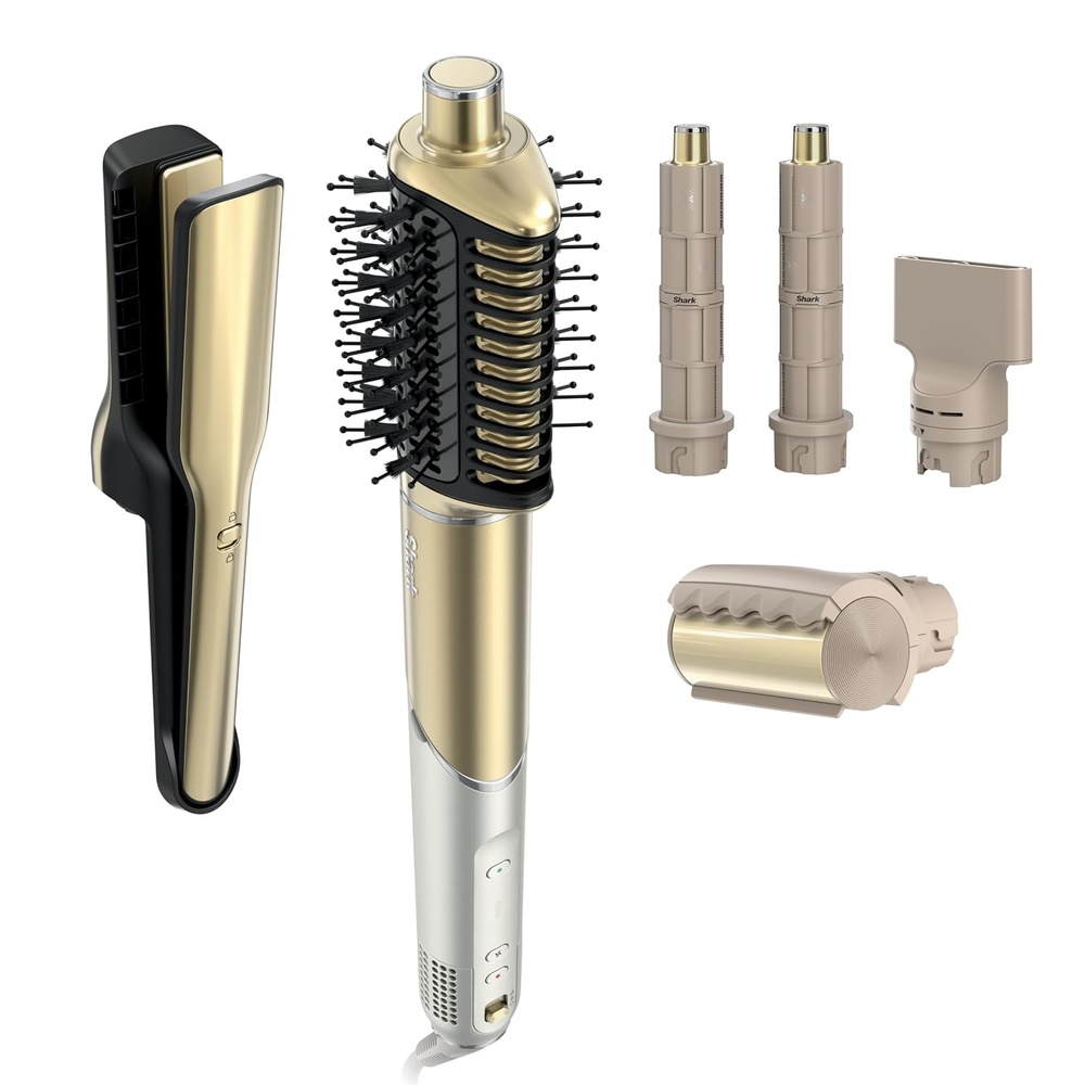 image:imageShark Glam Ceramic amp Powerful Air Styling amp Drying System with Silki Straightener amp Shark Glossi Air Glosser for Drying Curling Straightening amp Glossing Gold HD6051S Straight amp Wavy HairStraight  Wavy Hair
